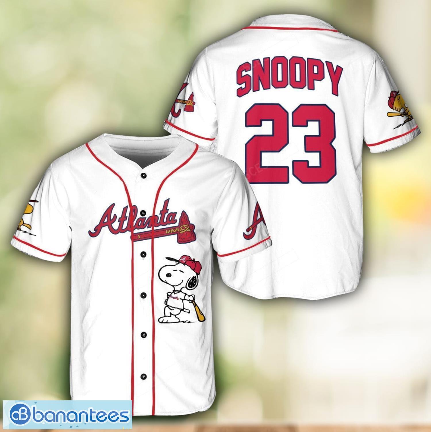 Atlanta Braves Peanuts Cute Snoopy Baseball Jersey Short Sport Team Gift Custom Name And Number Product Photo 1
