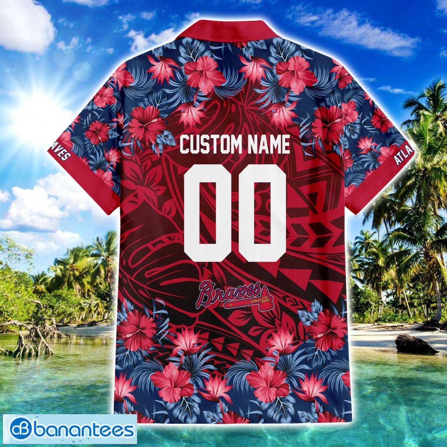 Atlanta Braves Tropical Flower vintage Pattern Hawaiian Shirt And Shorts Personalized name Number Product Photo 1