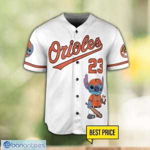 Baltimore Orioles Lilo and Stitch White Baseball Jersey Shirt For Stitch Lover Custom Name Number Product Photo 2