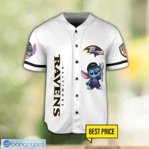 Baltimore Ravens Lilo and Stitch White Baseball Jersey Shirt For Stitch Lover Product Photo 2