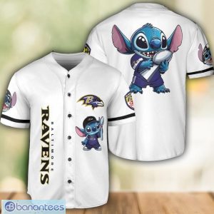 Baltimore Ravens Lilo and Stitch White Baseball Jersey Shirt For Stitch Lover Product Photo 1