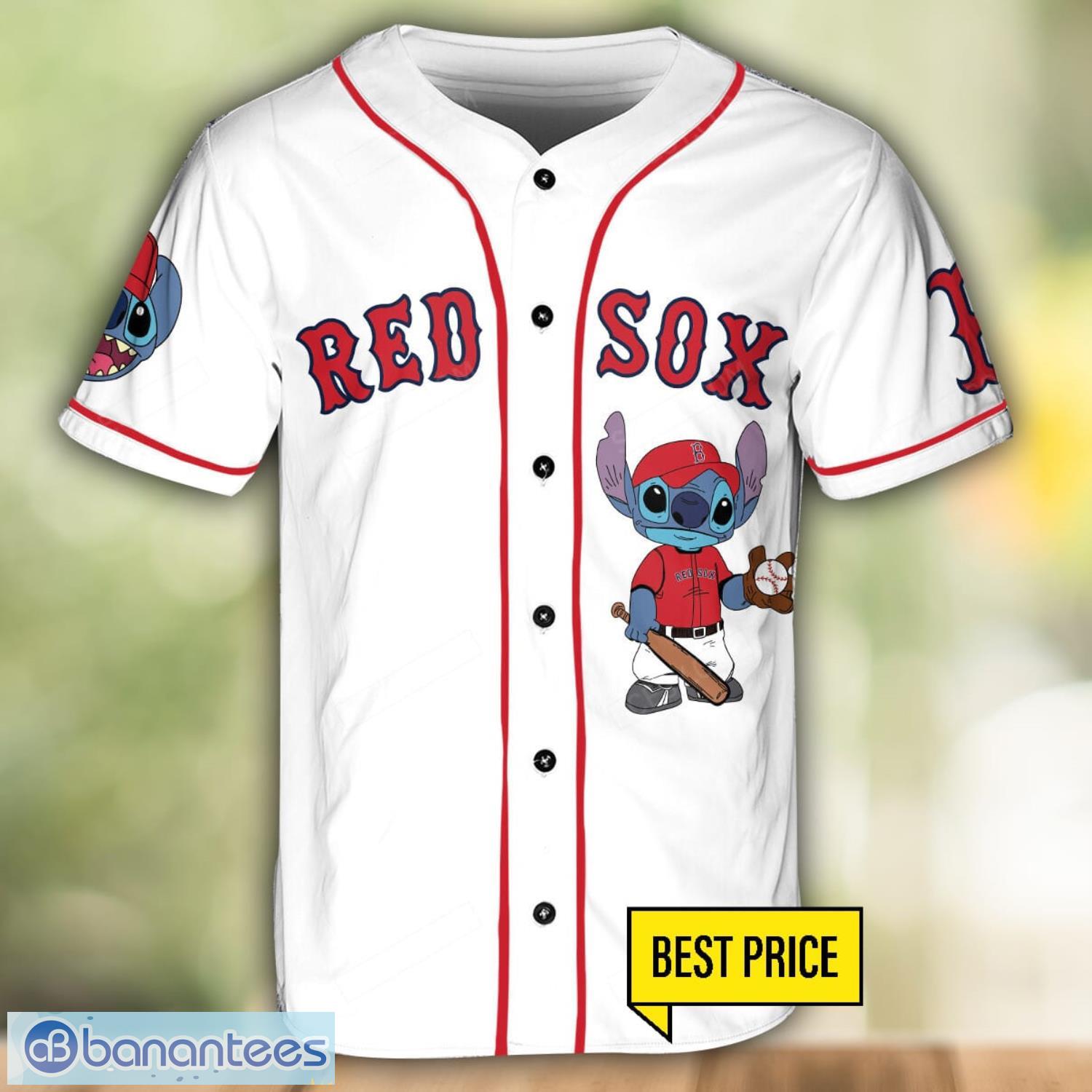 boston red sox lilo and stitch white baseball jersey shirt for stitch lover custom name number 1 image Boston Red Sox Lilo and Stitch White Baseball Jersey Shirt For Stitch Lover Custom Name Number Product Photo 2