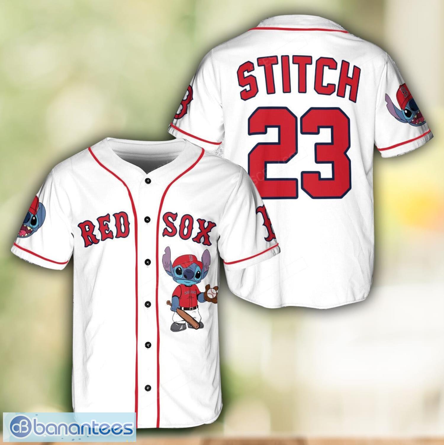 boston red sox lilo and stitch white baseball jersey shirt for stitch lover custom name number image Boston Red Sox Lilo and Stitch White Baseball Jersey Shirt For Stitch Lover Custom Name Number Product Photo 1