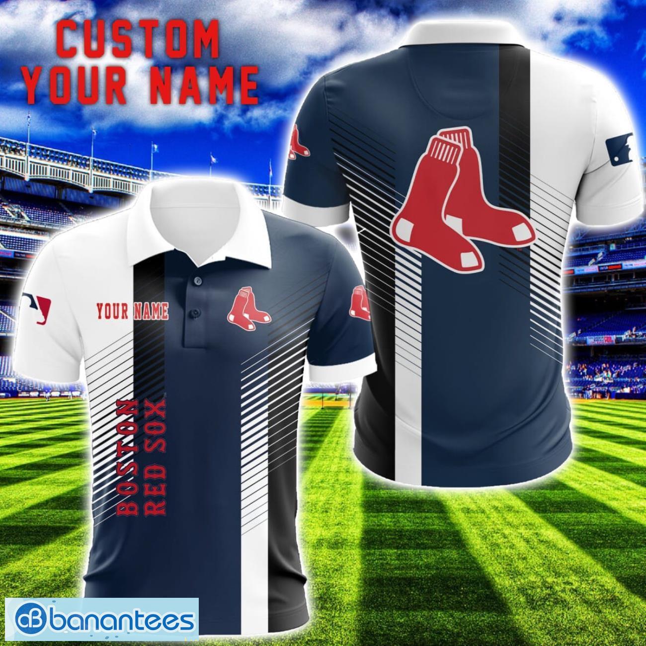 boston red sox team striped style 3d printed polo shirt for fans custom name image Boston Red Sox Team Striped Style 3D Printed Polo SHirt For Fans Custom Name Product Photo 1