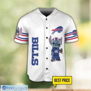 Buffalo Bills Lilo and Stitch White Baseball Jersey Shirt For Stitch Lover Custom Name Number Product Photo 2