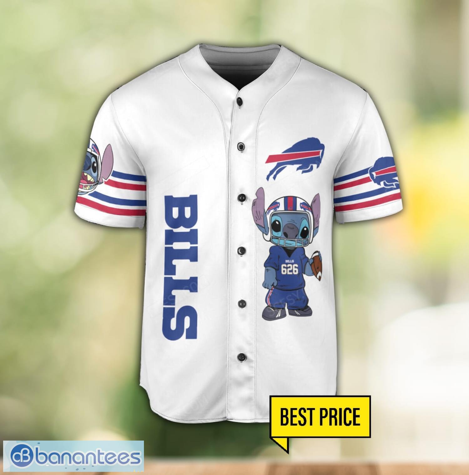 buffalo bills lilo and stitch white baseball jersey shirt for stitch lover custom name number 1 image Buffalo Bills Lilo and Stitch White Baseball Jersey Shirt For Stitch Lover Custom Name Number Product Photo 2