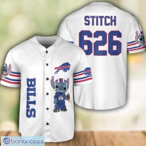 Buffalo Bills Lilo and Stitch White Baseball Jersey Shirt For Stitch Lover Custom Name Number Product Photo 1