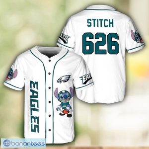 Philadelphia Eagles Lilo and Stitch White Baseball Jersey Shirt For Stitch Lover Custom Name Number Product Photo 1