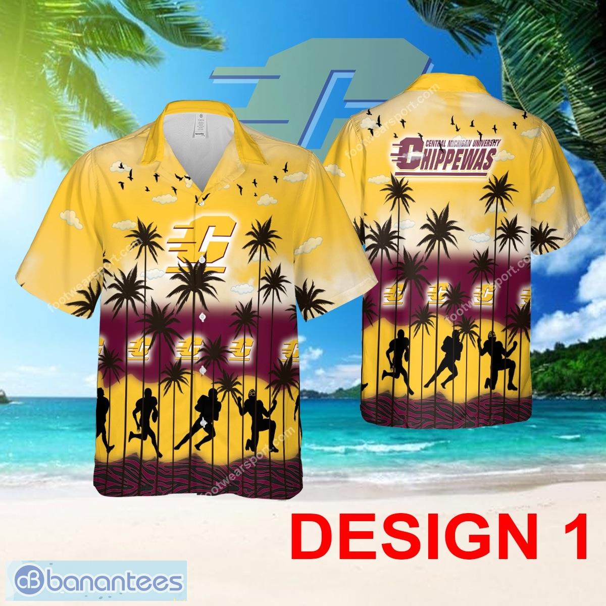 Central Michigan Chippewas Hawaiian Shirt Pattern Coconut Tree Gift For Fans - Design 1 NCAA Central Michigan Chippewas Hawaiian Shirt Tree Pattern