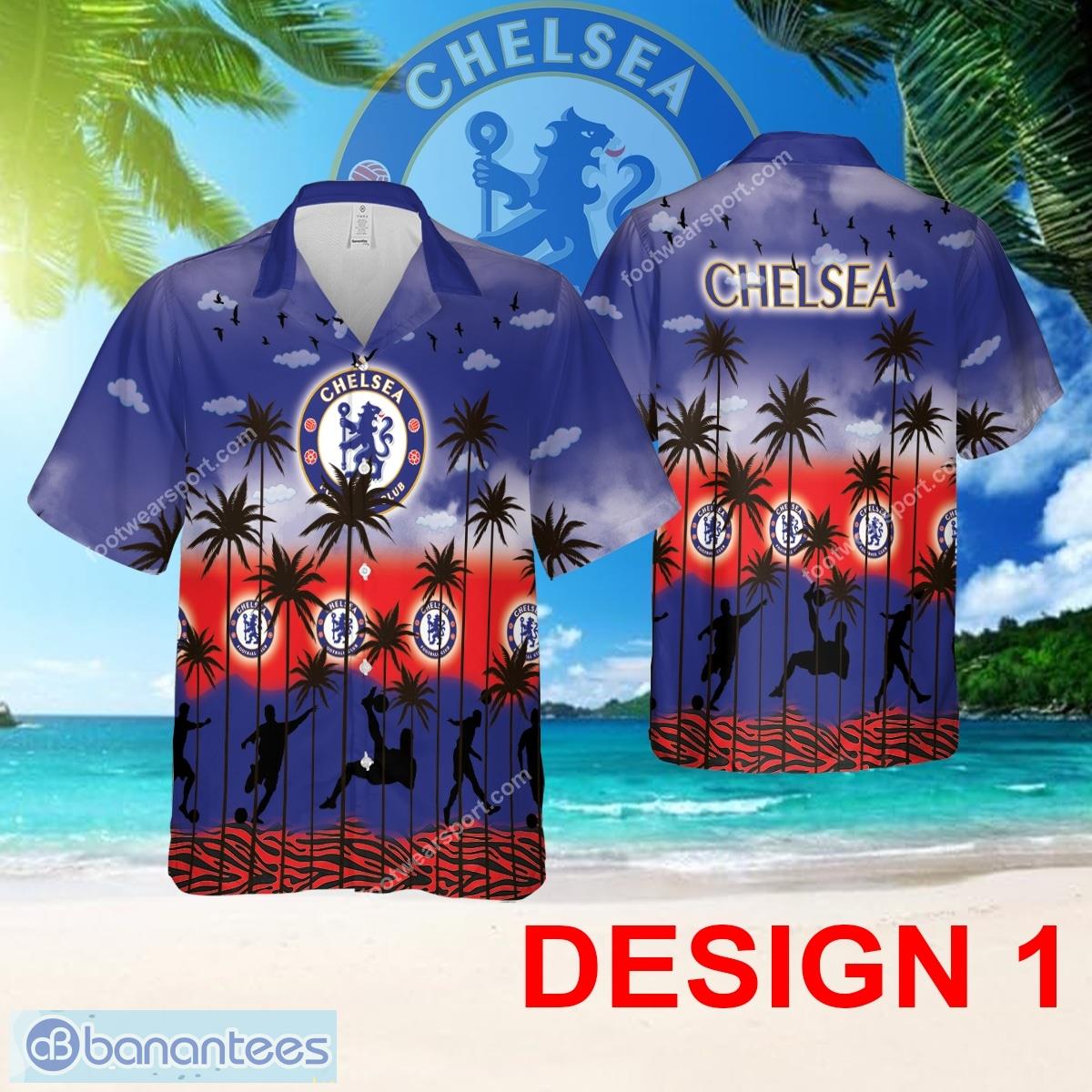 Chelsea AOP Hawaiian Shirt Pattern Coconut Tree Gift Summer - Design 1 EPL Chelsea Hawaiian Shirt Tree Pattern