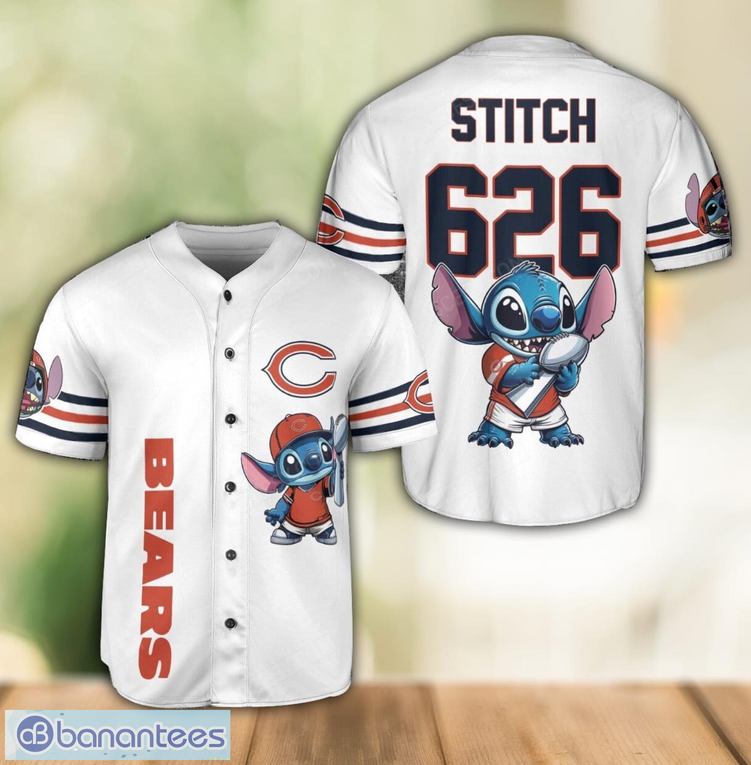 chicago bears lilo and stitch champions white baseball jersey shirt for fans unique gift custom name number image Chicago Bears Lilo and Stitch Champions White Baseball Jersey Shirt For Fans Unique Gift Custom Name Number Product Photo 1