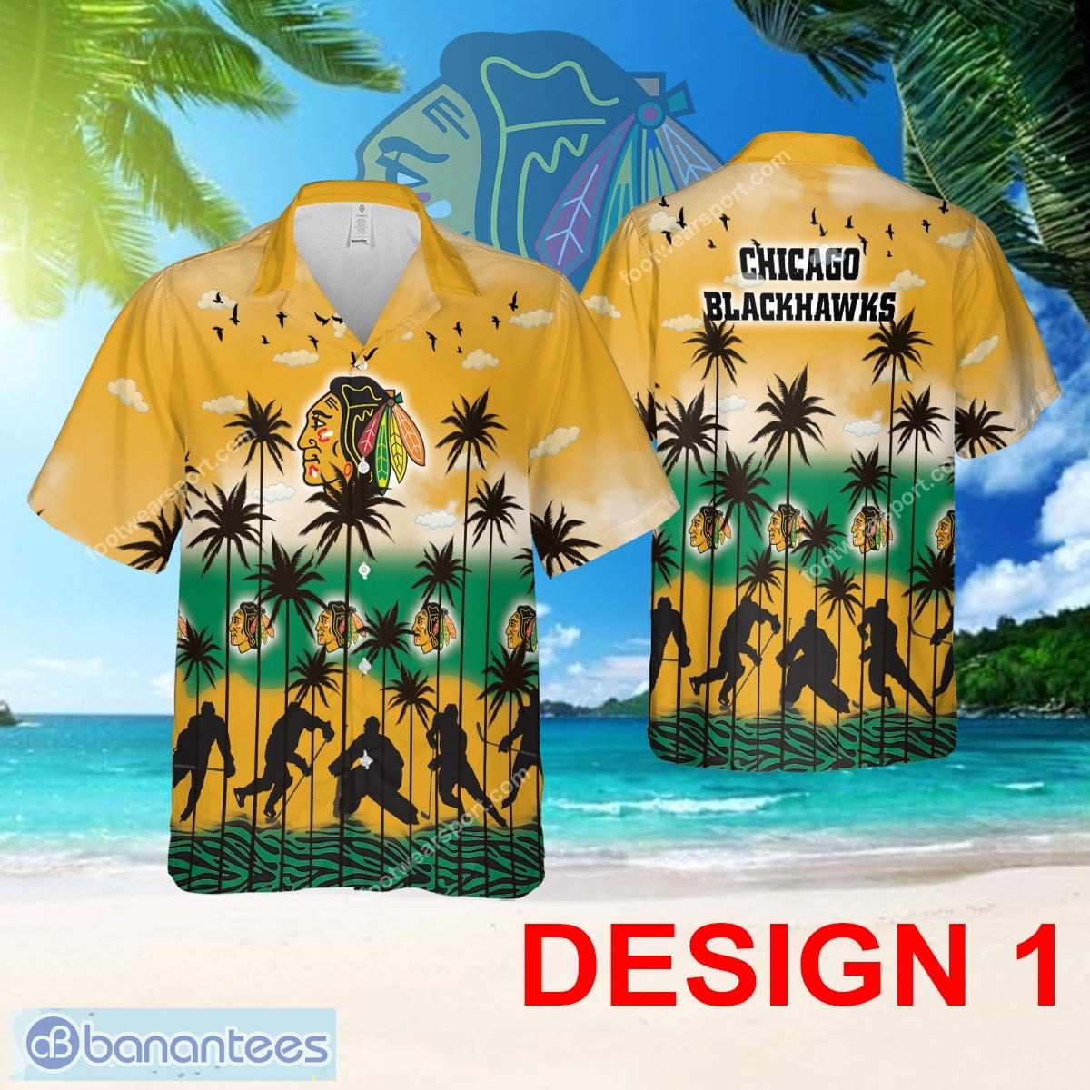 Chicago Blackhawks Hawaiian Shirt Pattern Coconut Tree For Men And Women - Design 1 NHL Chicago Blackhawks Hawaiian Shirt Tree Pattern