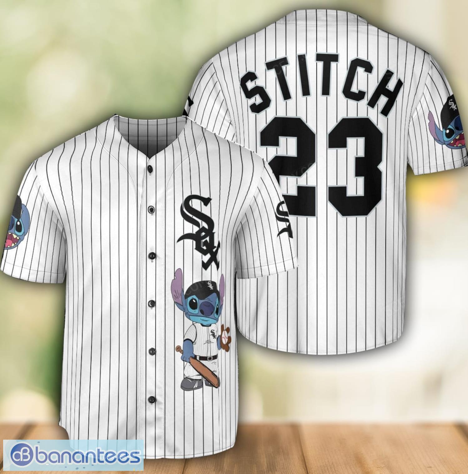 chicago white sox lilo and stitch white baseball jersey shirt for stitch lover custom name number image Chicago White Sox Lilo and Stitch White Baseball Jersey Shirt For Stitch Lover Custom Name Number Product Photo 1
