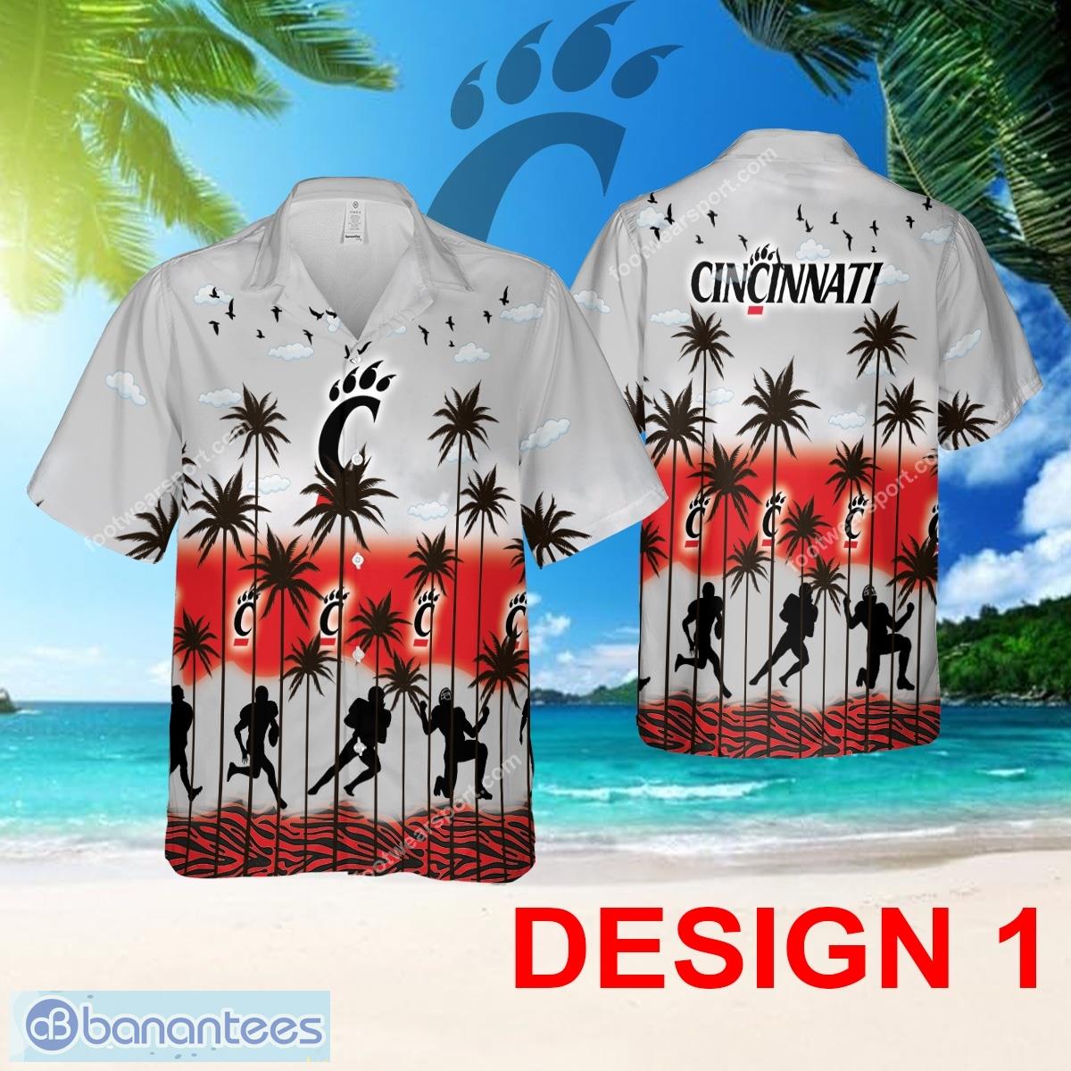 Cincinnati Bearcats Hawaiian Shirt Pattern Coconut Tree AOP For Beach - Design 1 NCAA Cincinnati Bearcats Hawaiian Shirt Tree Pattern