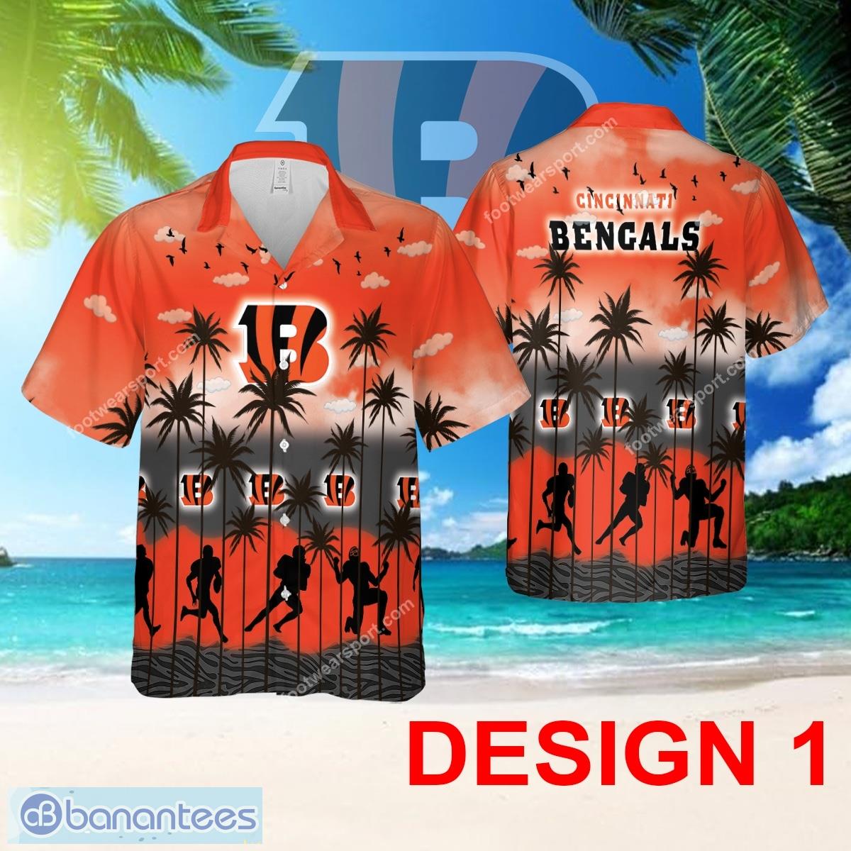Cincinnati Bengals AOP Hawaiian Shirt Pattern Coconut Tree Gift Summer - Design 1 NFL Cincinnati Bengals Hawaiian Shirt Tree Pattern