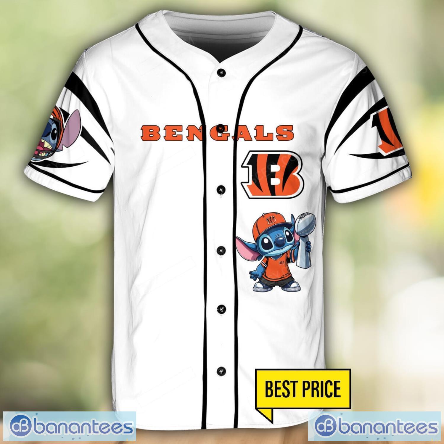 cincinnati bengals lilo and stitch white baseball jersey shirt for stitch lover 1 image Cincinnati Bengals Lilo and Stitch White Baseball Jersey Shirt For Stitch Lover Product Photo 2