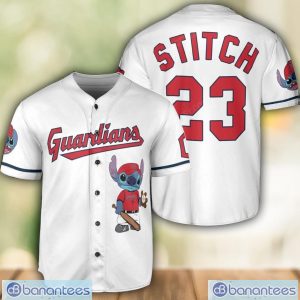 Cleveland Guardians Lilo and Stitch White Baseball Jersey Shirt For Stitch Lover Custom Name Number Product Photo 1