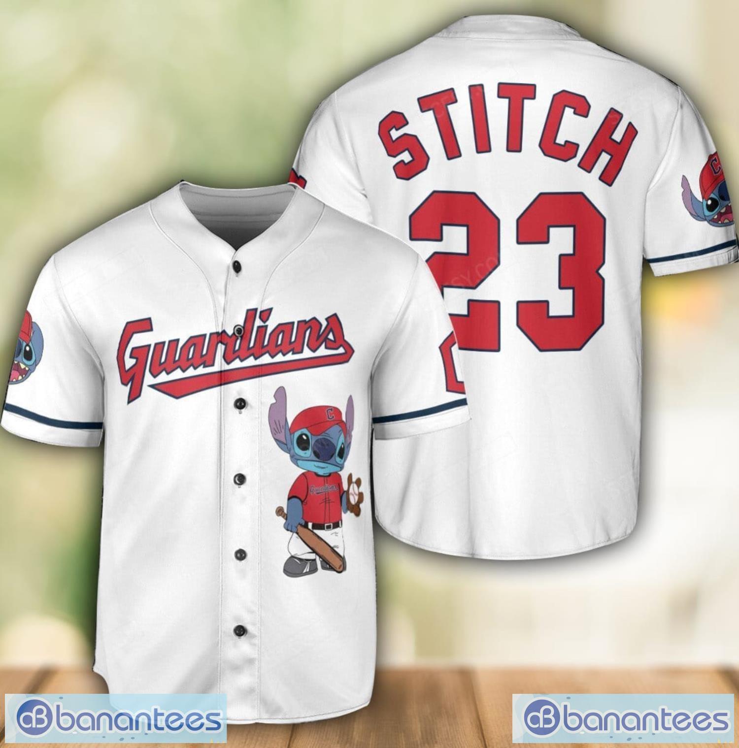 cleveland guardians lilo and stitch white baseball jersey shirt for stitch lover custom name number image Cleveland Guardians Lilo and Stitch White Baseball Jersey Shirt For Stitch Lover Custom Name Number Product Photo 1