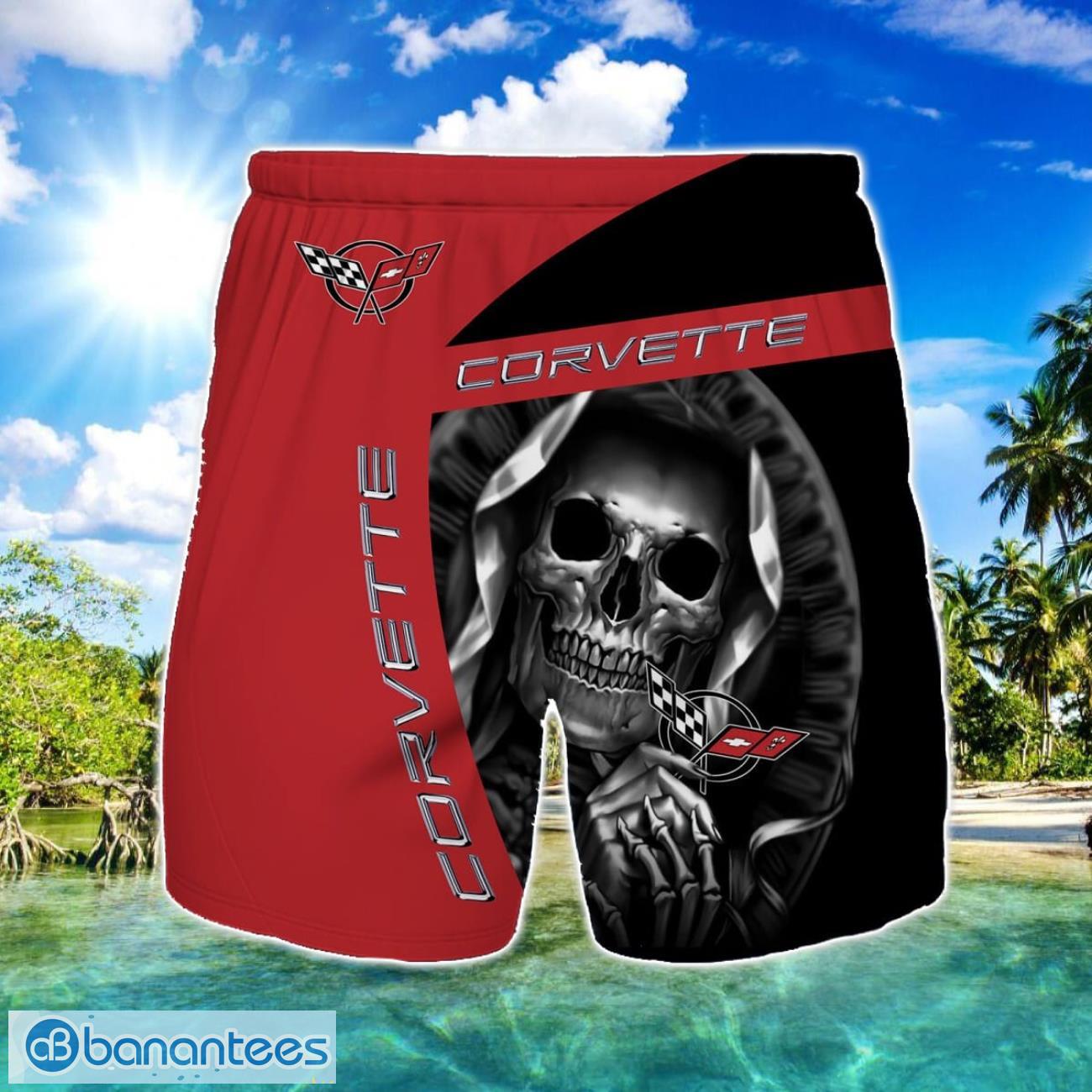 corvette c5 skull beach shorts for men halloween gift image Corvette C5 Skull Beach Shorts For Men Halloween Gift Product Photo 1