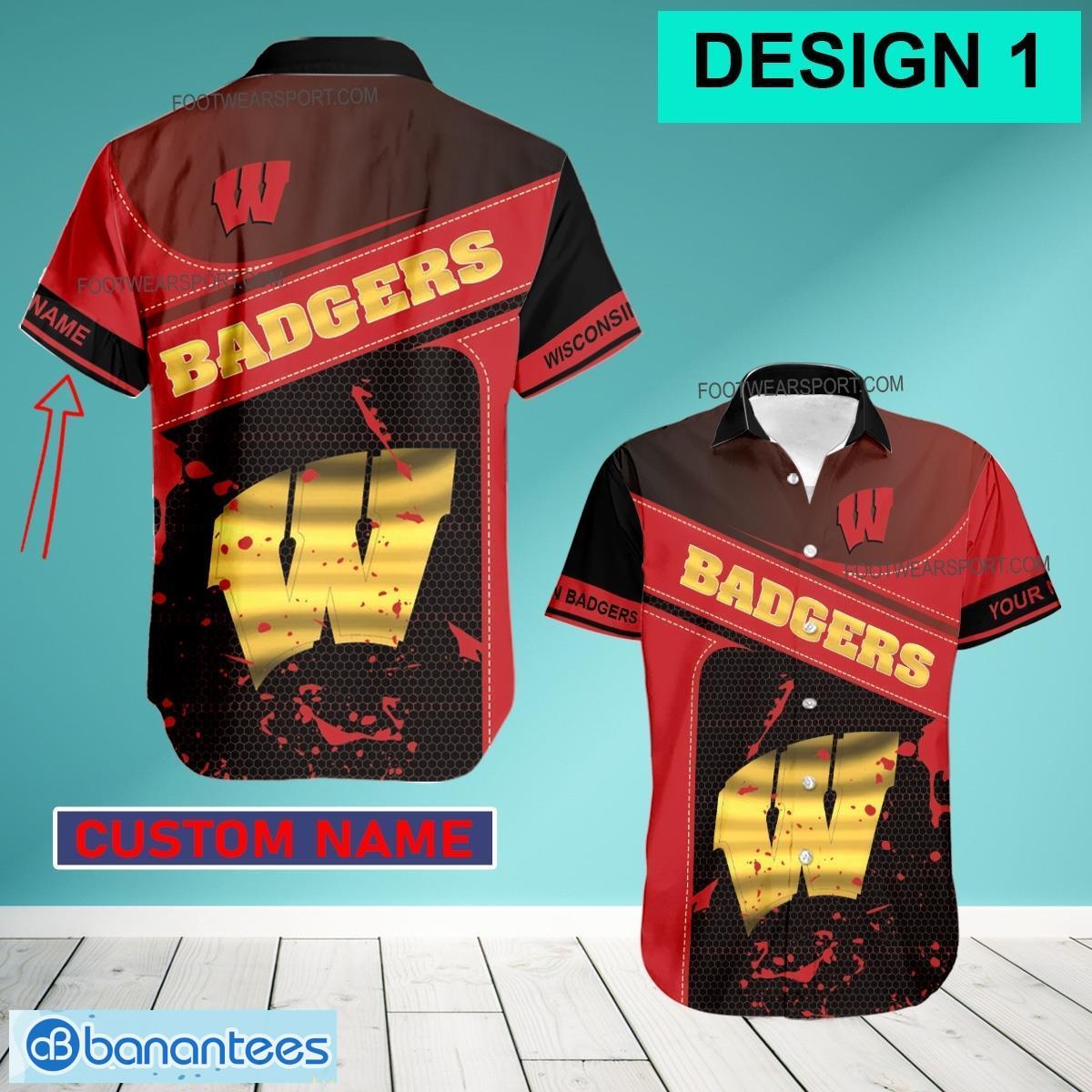 custom name wisconsin badgers logo diamond silver gold hawaiian shirt aop special gifts image Custom Name Wisconsin Badgers Logo Diamond, Silver, Gold Hawaiian Shirt AOP Special Gifts - Style 1 NCAA Wisconsin Badgers Logo Gold Hawaiian Shirt