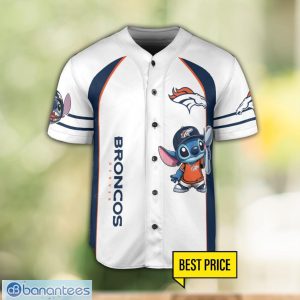Denver Broncos Lilo and Stitch White Baseball Jersey Shirt For Stitch Lover Product Photo 2