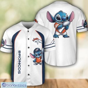 Denver Broncos Lilo and Stitch White Baseball Jersey Shirt For Stitch Lover Product Photo 1