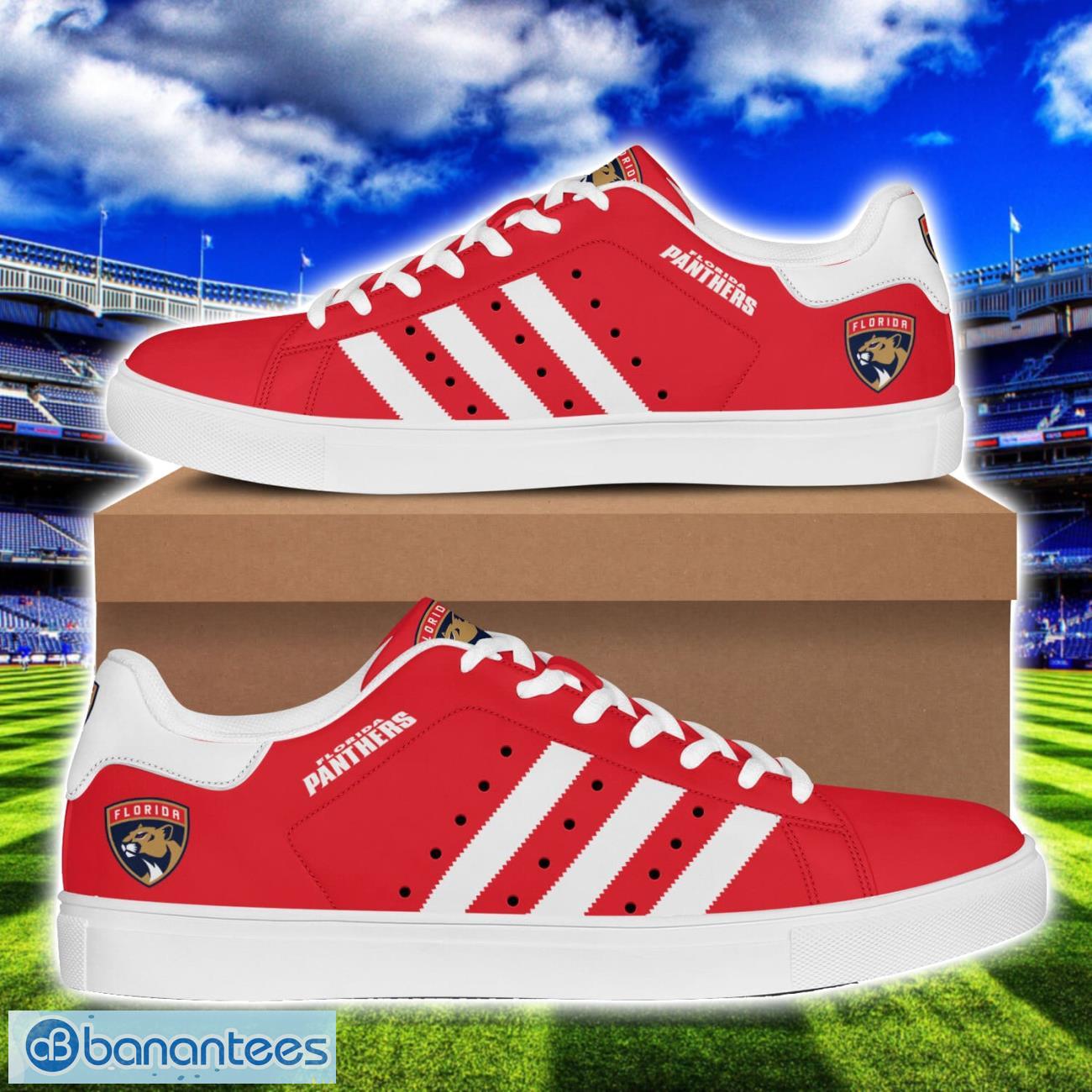 florida panthers low top skate shoes for men and women red shoes mix white striped image Florida Panthers Low Top Skate Shoes For Men And Women Red Shoes Mix White Striped Product Photo 1