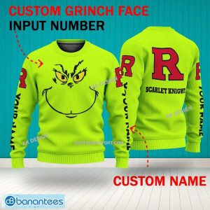 Grinch Face Rutgers Scarlet Knights 3D Hoodie, Zip Hoodie, Sweater Green AOP Custom Number And Name - Grinch Face NCAA Rutgers Scarlet Knights 3D Sweater
