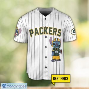 Green Bay Packers Lilo and Stitch White Baseball Jersey Shirt For Stitch Lover Custom Name Number Product Photo 2