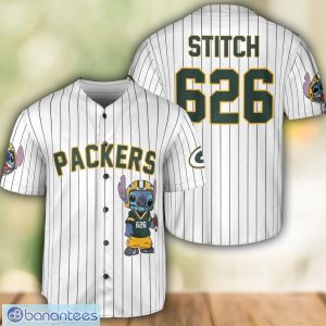 Green Bay Packers Lilo and Stitch White Baseball Jersey Shirt For Stitch Lover Custom Name Number Product Photo 1