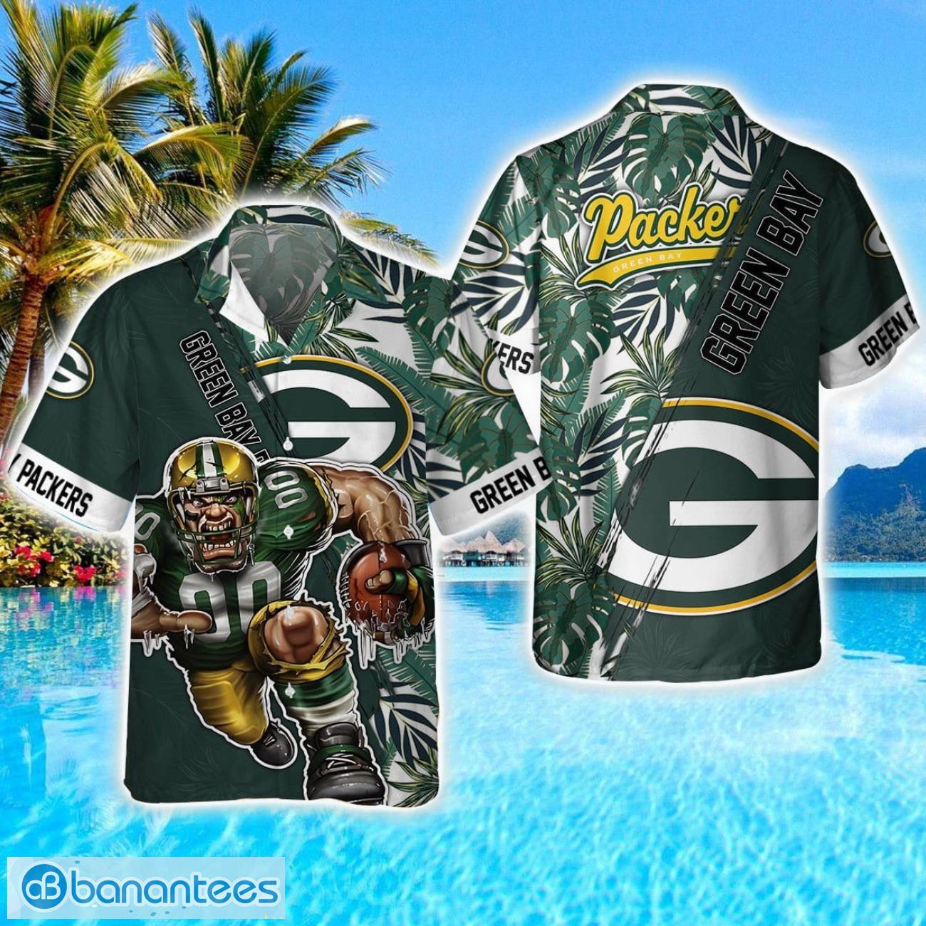 green bay packers mascot team 3d hawaiian shirt sport fans summer gift image Green Bay Packers Mascot Team 3D Hawaiian Shirt Sport Fans Summer Gift Product Photo 1