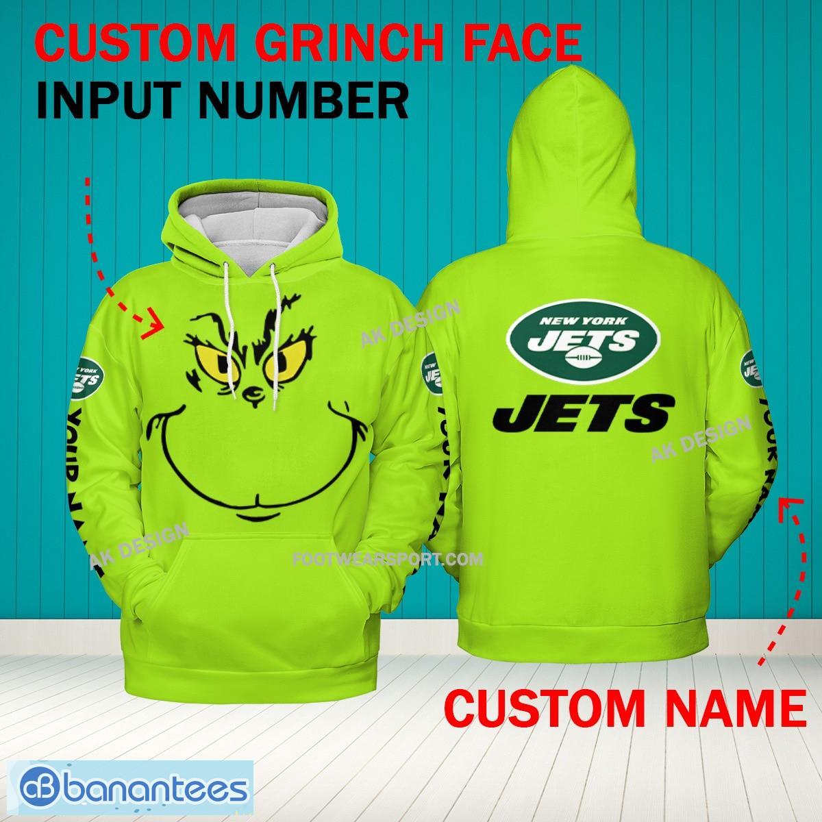 Grinch Face New York Jets 3D Hoodie, Zip Hoodie, Sweater Green AOP Custom Number And Name - Grinch Face NFL New York Jets 3D Hoodie