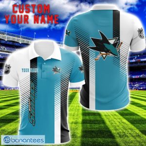 San Jose Sharks Team Striped Style 3D Printed Polo Shirt For Fans Custom Name Product Photo 1