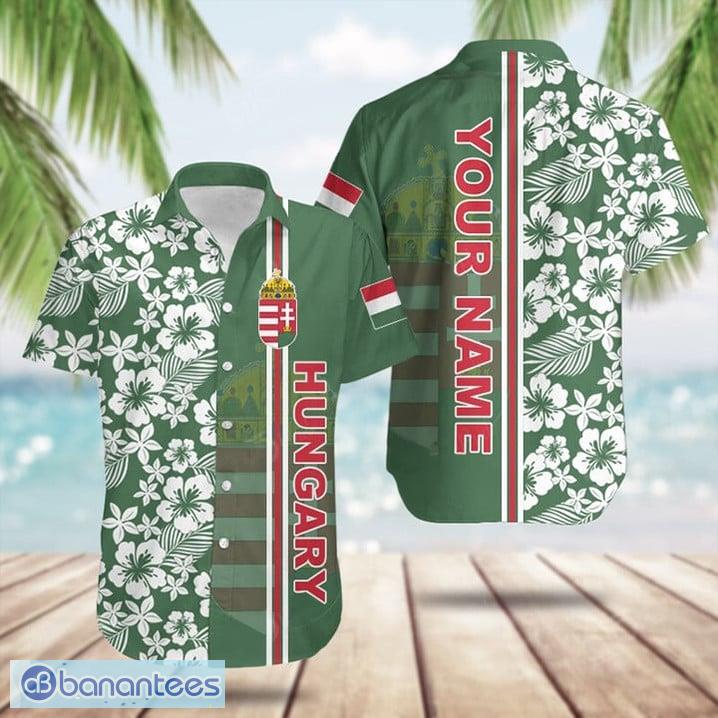 Hungary Coat Of Arms Hibiscus Pattern Hawaiian Shirt Summer Gifts For Hungarians Custom Name - Hungary Coat Of Arms Hibiscus Pattern Hawaiian Shirt Summer Gifts For Hungarians Custom Name