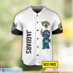 Jacksonville Jaguars Lilo and Stitch White Baseball Jersey Shirt For Stitch Lover Custom Name Number Product Photo 2