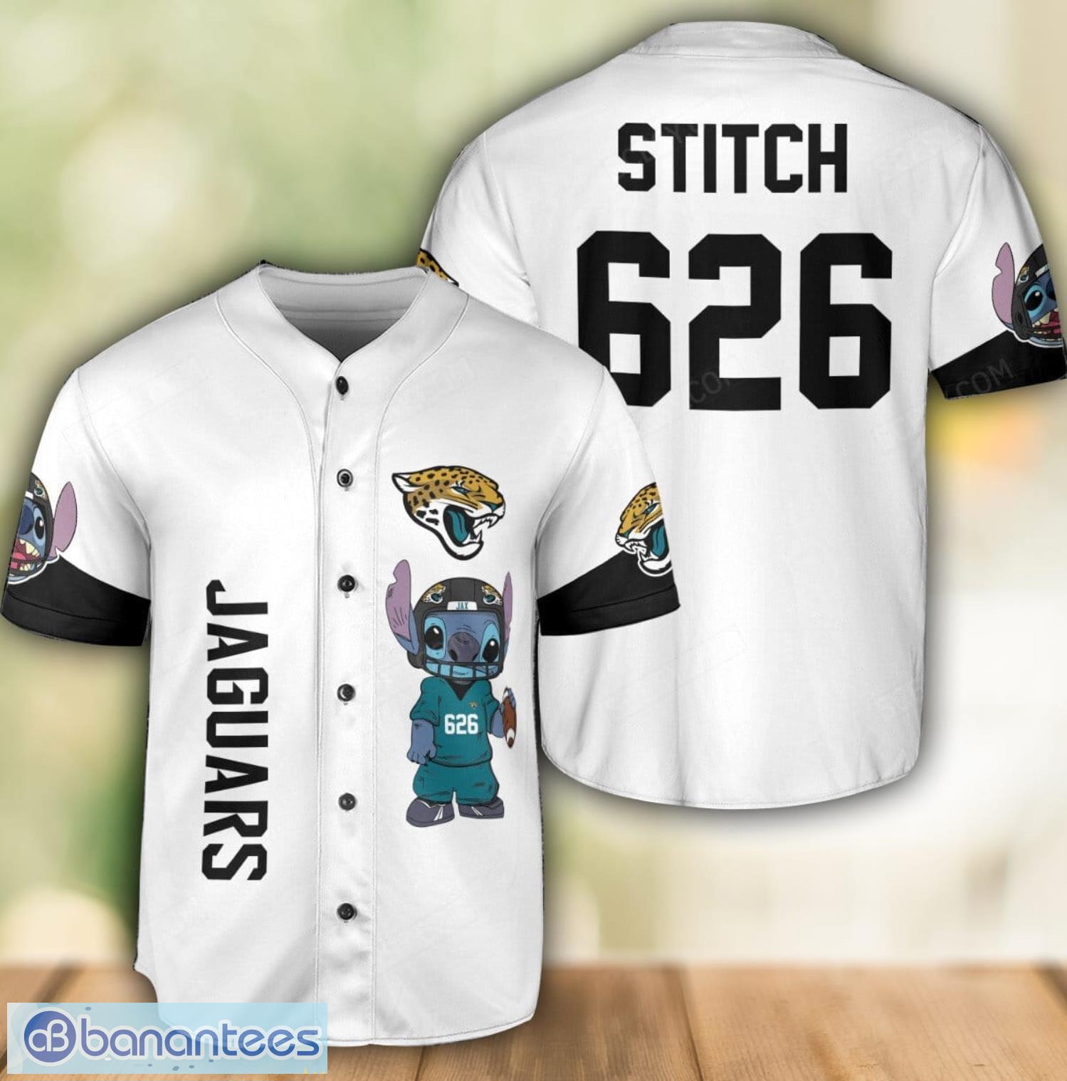 jacksonville jaguars lilo and stitch white baseball jersey shirt for stitch lover custom name number image Jacksonville Jaguars Lilo and Stitch White Baseball Jersey Shirt For Stitch Lover Custom Name Number Product Photo 1