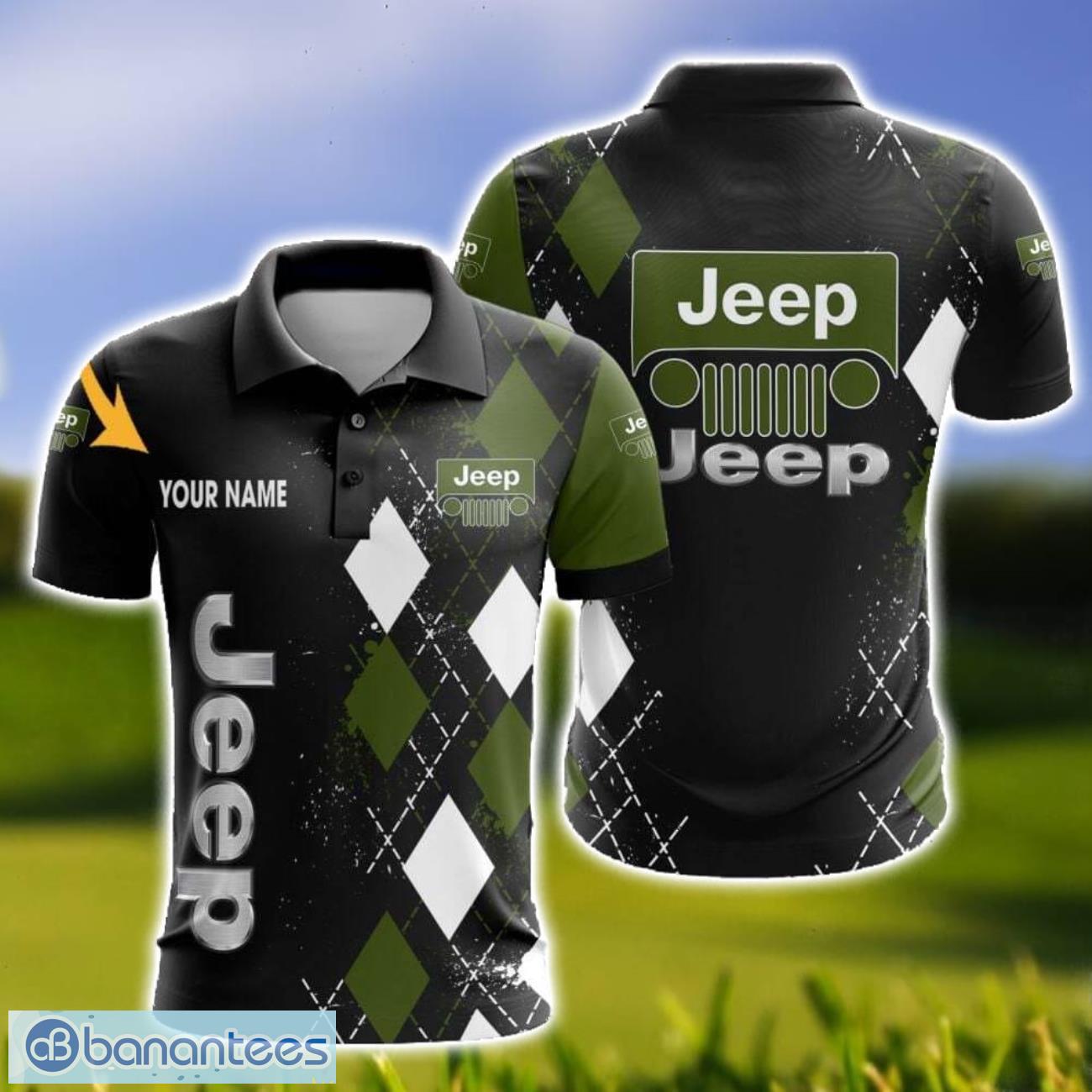 jeep caro and logo 3d polo shirt for men limited custom name image Jeep Caro And Logo 3D Polo Shirt For Men Limited Custom Name Product Photo 1