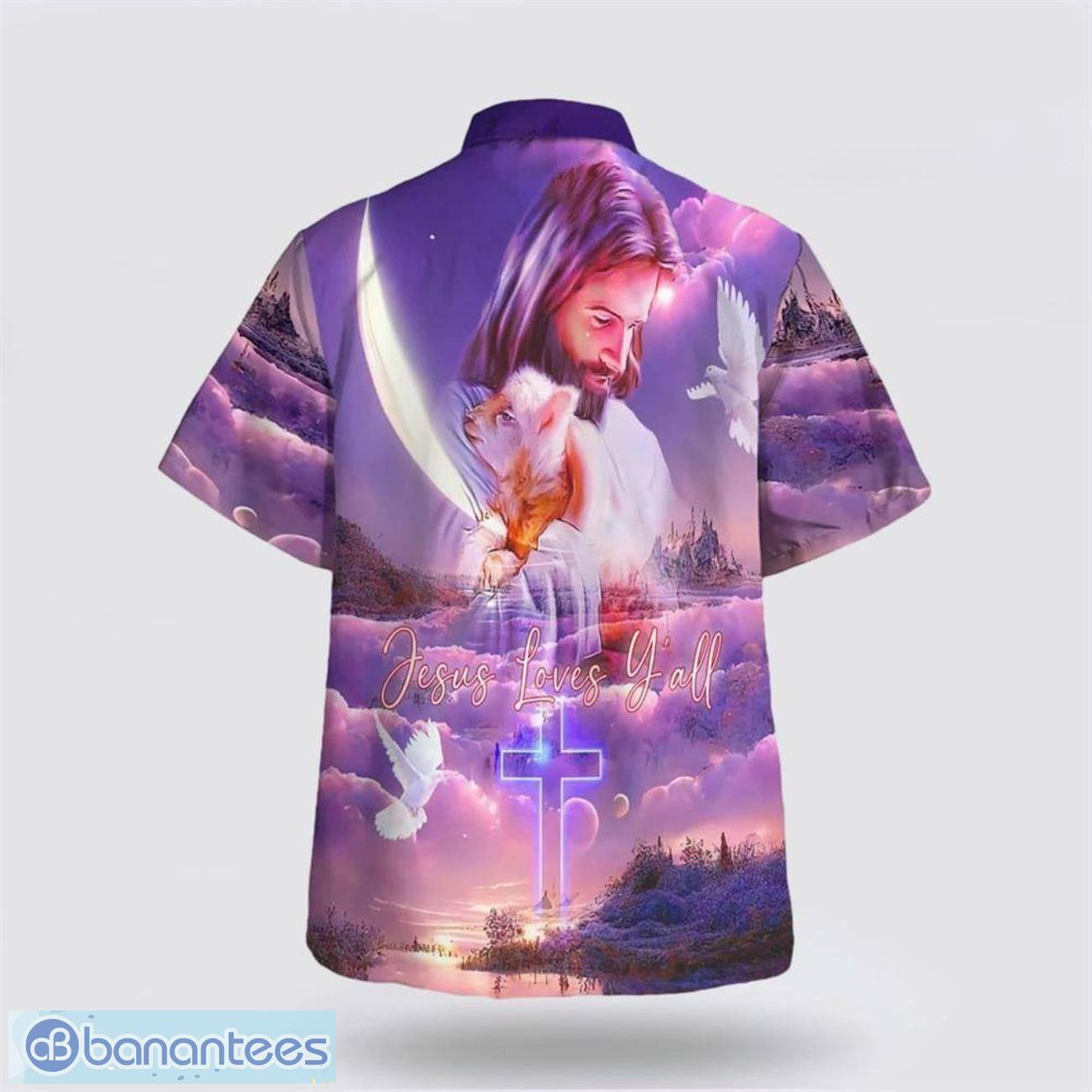 jesus loves yall jesus and lamb hawaiian shirt summer gift for men and women 1 image Jesus Loves Y’all Jesus And Lamb Hawaiian Shirt Summer Gift For Men And Women Product Photo 2