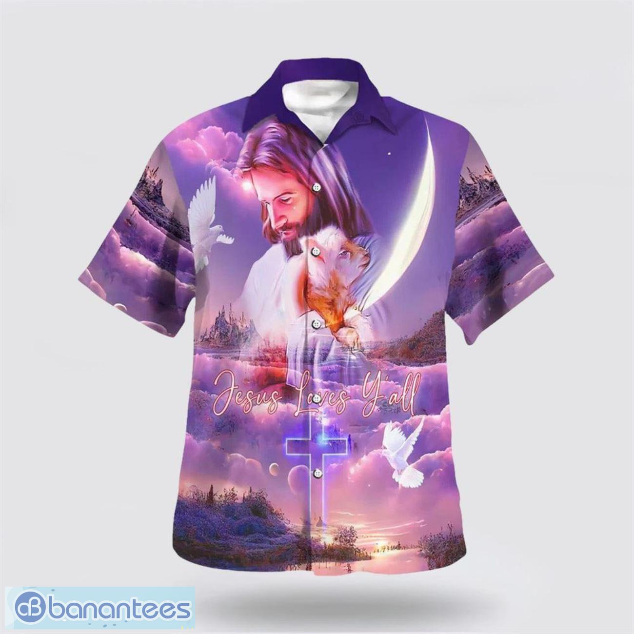 jesus loves yall jesus and lamb hawaiian shirt summer gift for men and women image Jesus Loves Y’all Jesus And Lamb Hawaiian Shirt Summer Gift For Men And Women Product Photo 1