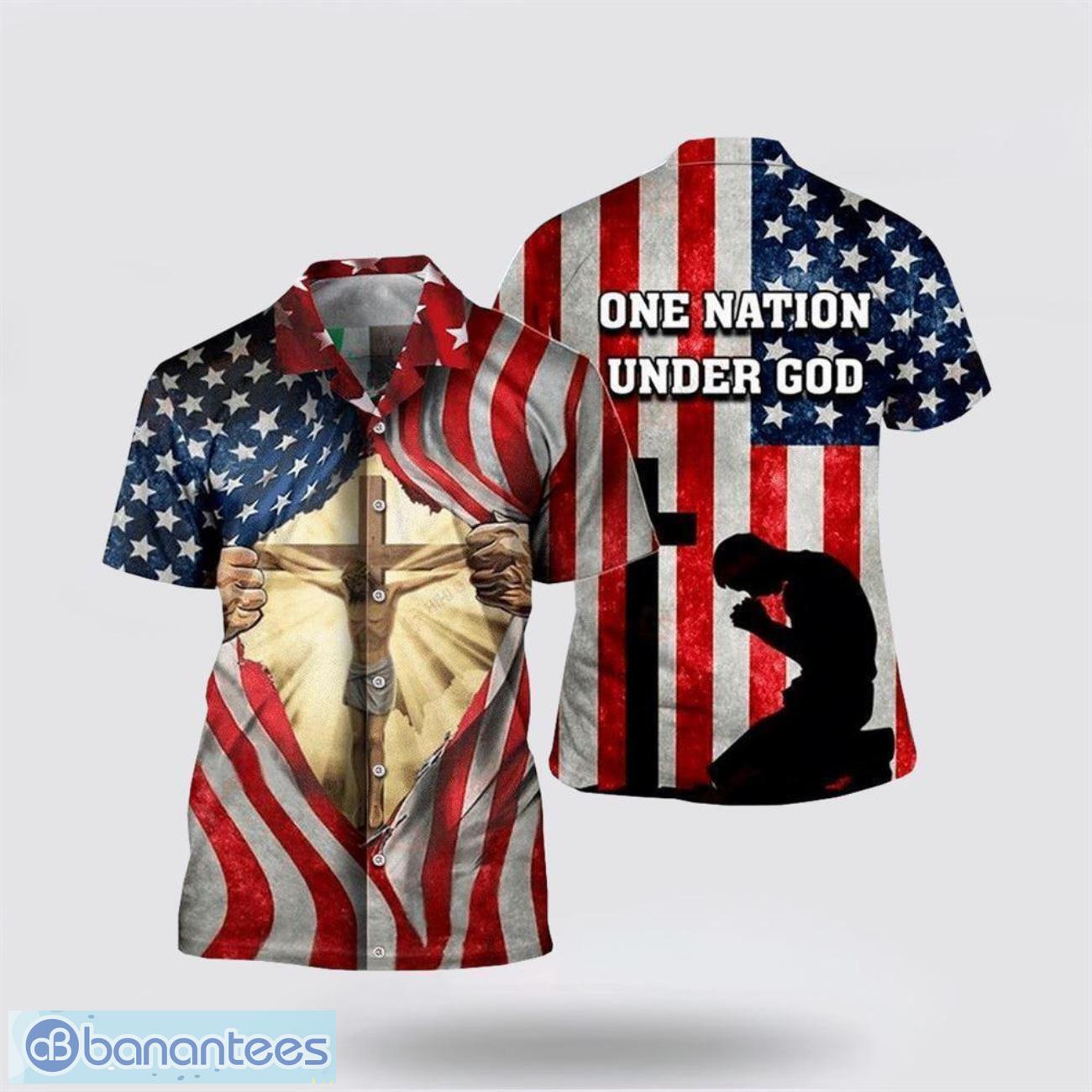 jesus one nation under god american flag hawaiian shirt holiday summer gift image Jesus One Nation Under God American Flag Hawaiian Shirt Holiday Summer Gift Product Photo 1