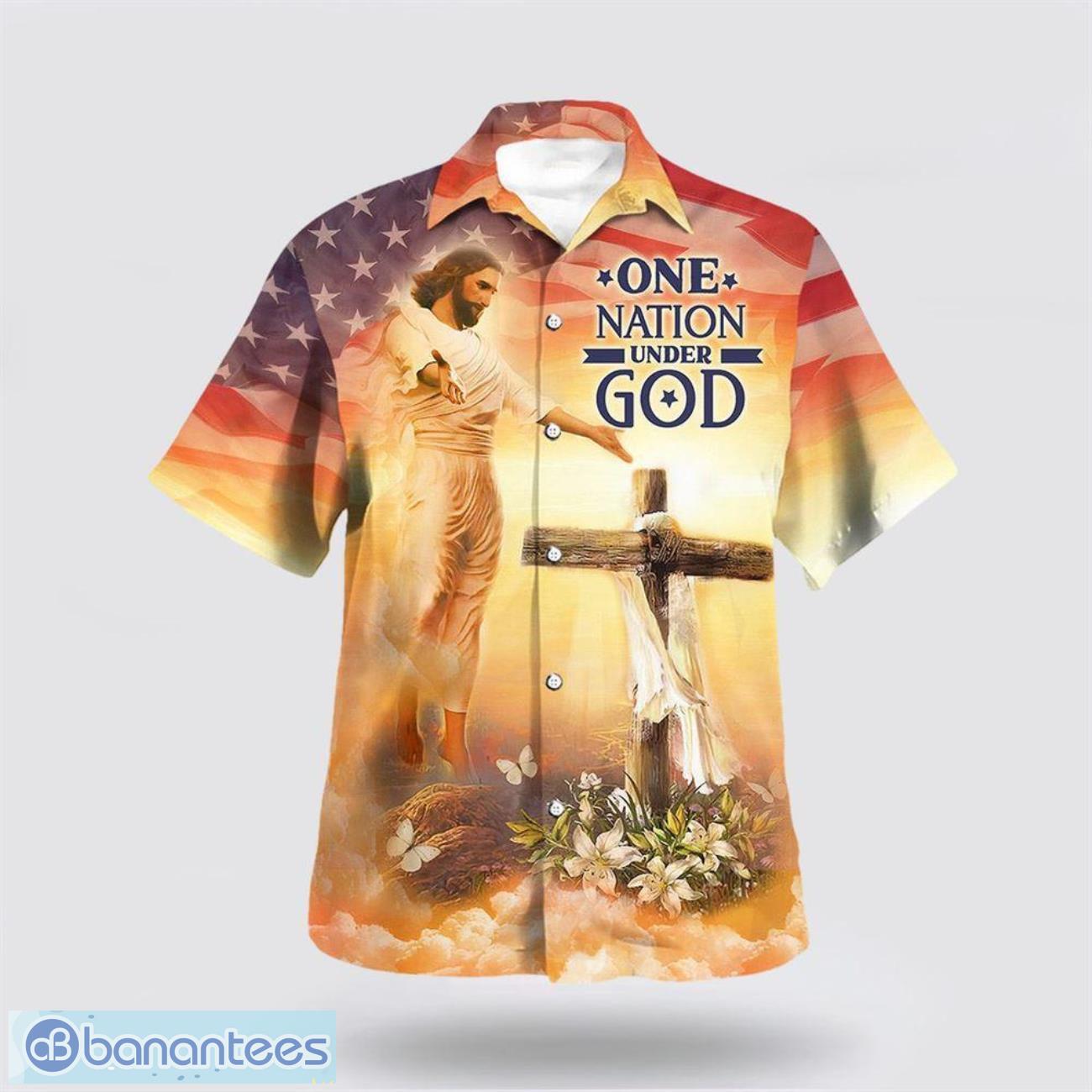jesus open arms easter cross one nation under god hawaiian shirt summer gift for men and women image Jesus Open Arms Easter Cross One Nation Under God Hawaiian Shirt Summer Gift For Men And Women Product Photo 1
