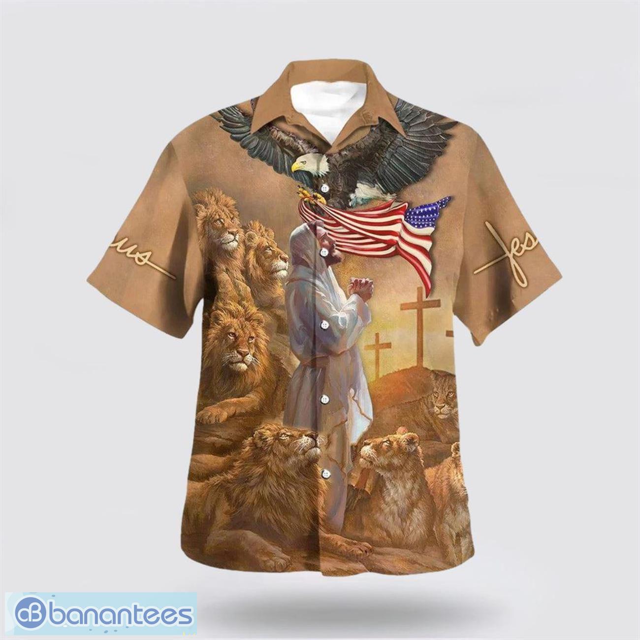 jesus pray lion cross hawaiian shirt summer gift for men and women image Jesus Pray Lion Cross Hawaiian Shirt Summer Gift For Men And Women Product Photo 1