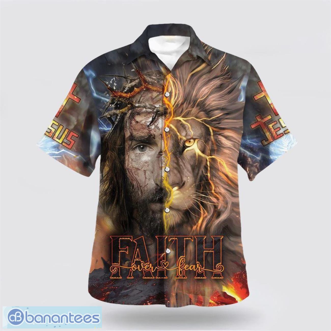 jesus praying lion christian cross faith hawaiian shirt holiday summer gift image Jesus Praying Lion Christian Cross Faith Hawaiian Shirt Holiday Summer Gift Product Photo 1