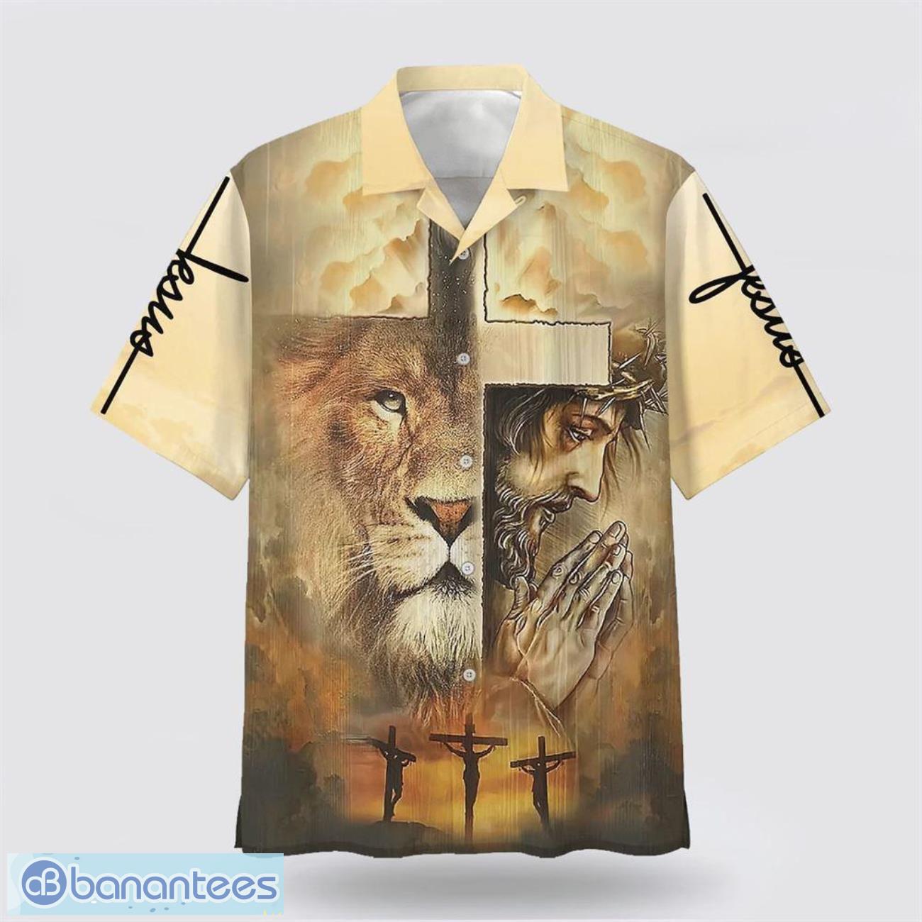 jesus praying lion of judah christian cross faith hawaiian shirt holiday summer gift image Jesus Praying Lion Of Judah Christian Cross Faith Hawaiian Shirt Holiday Summer Gift Product Photo 1