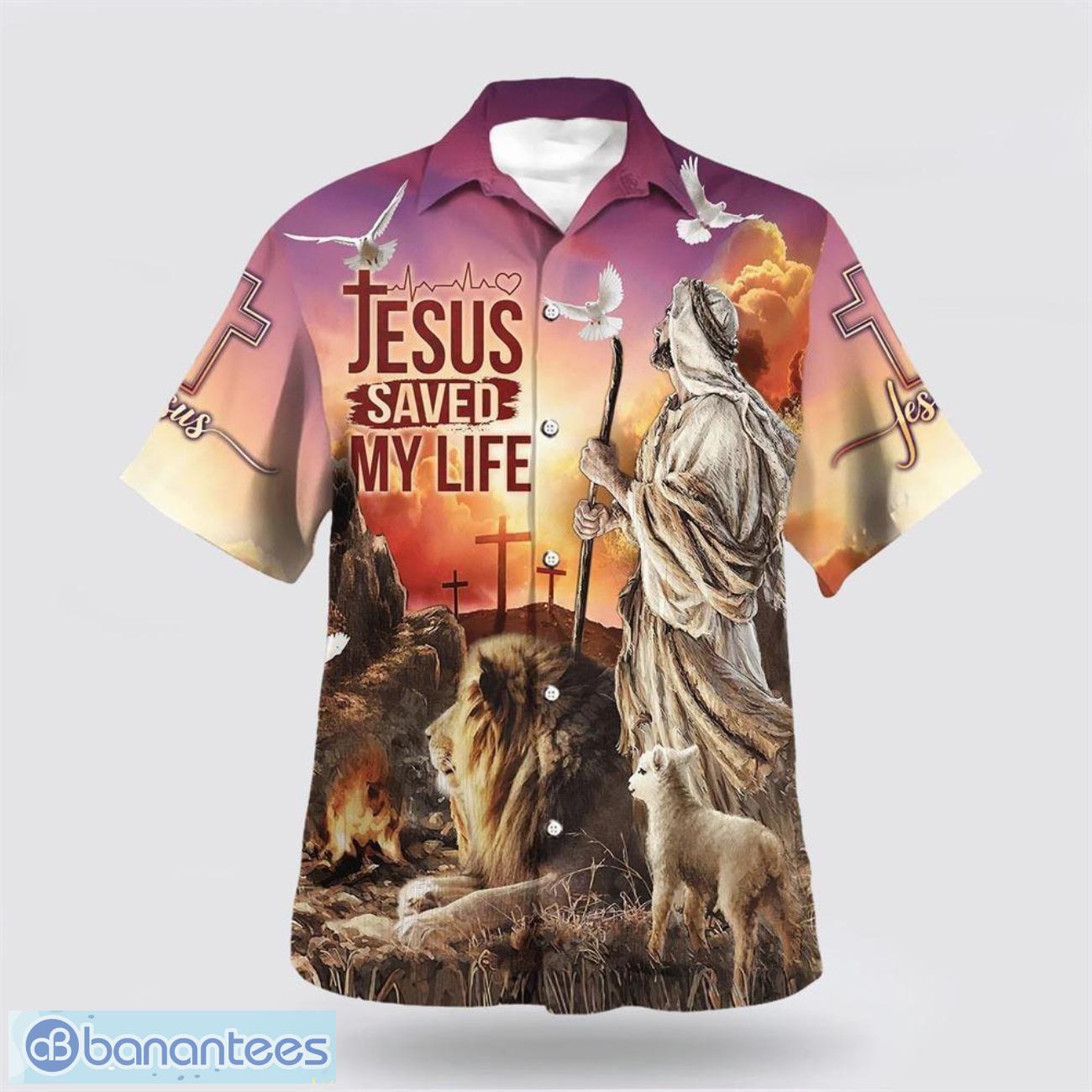 jesus saved my life with the lamb and lion hawaiian shirt holiday summer gift image Jesus Saved My Life With The Lamb And Lion Hawaiian Shirt Holiday Summer Gift Product Photo 1