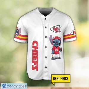 Kansas City Chiefs Lilo and Stitch White Baseball Jersey Shirt For Stitch Lover Custom Name Number Product Photo 2