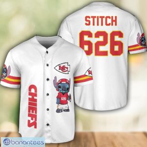 Kansas City Chiefs Lilo and Stitch White Baseball Jersey Shirt For Stitch Lover Custom Name Number Product Photo 1
