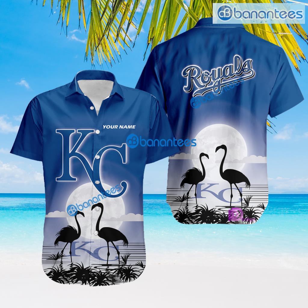 Kansas City Royals MLB Baseball Team With Flamingo Moon Pattern Button Down Hawaiian Shirt For Big Fans Custom Name Product Photo 1