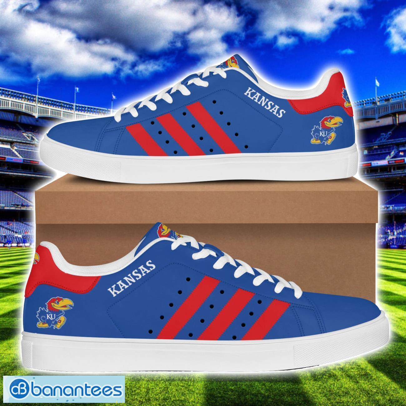 kansas jayhawks football low top skate shoes for men and women blue shoes image Kansas Jayhawks Football Low Top Skate Shoes For Men And Women Blue Shoes Product Photo 1