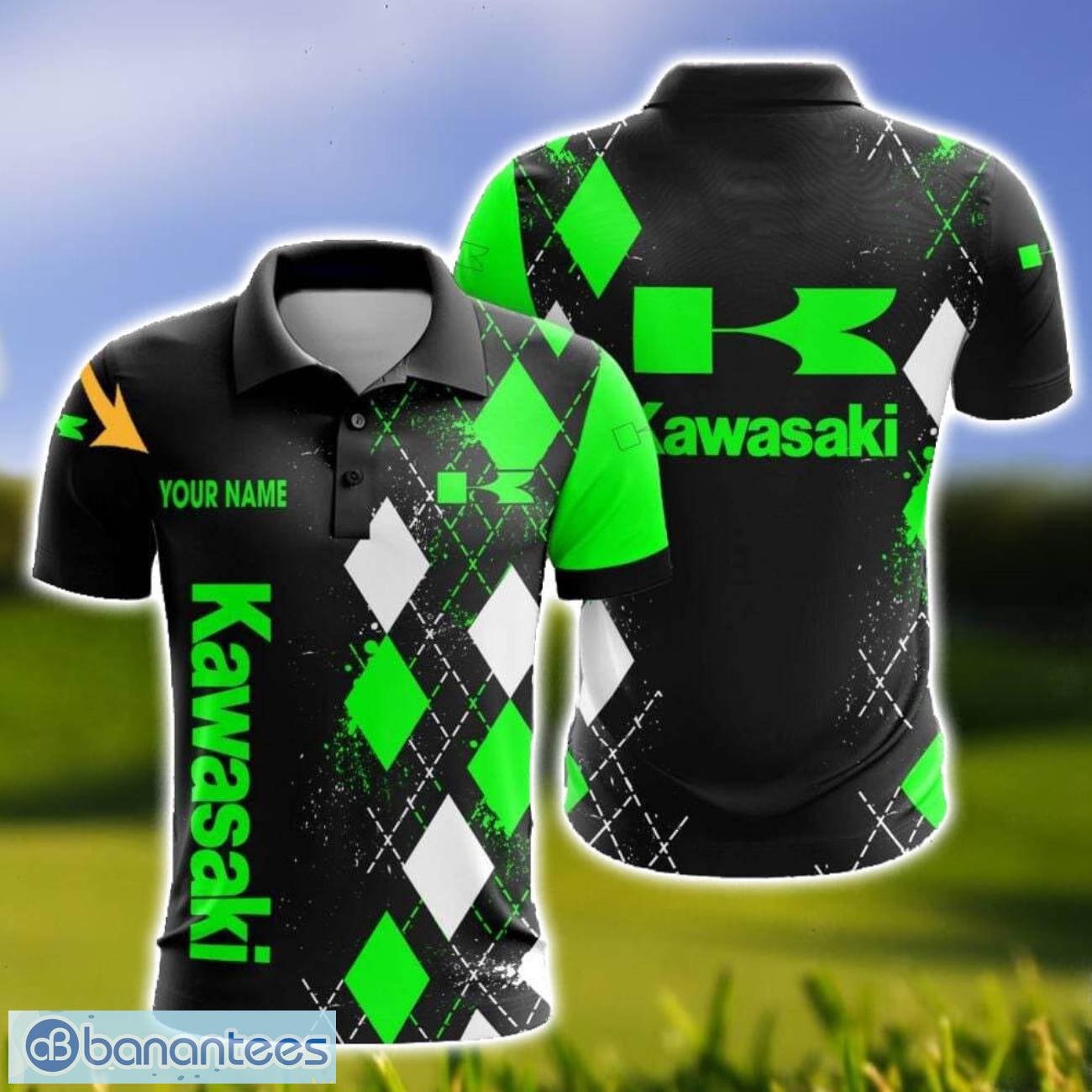 kawasaki caro and logo 3d polo shirt for men limited custom name image Kawasaki Caro And Logo 3D Polo Shirt For Men Limited Custom Name Product Photo 1